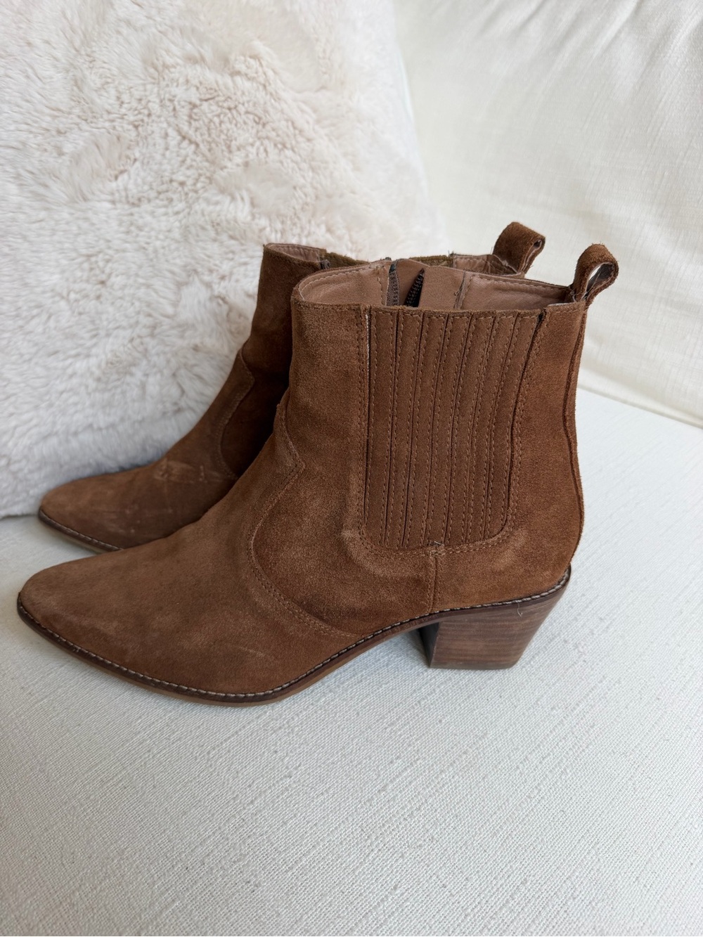Faryl Women's Brown Suede Ankle Boots - Stylish Chelsea Heel booties - Picture 5 of 6